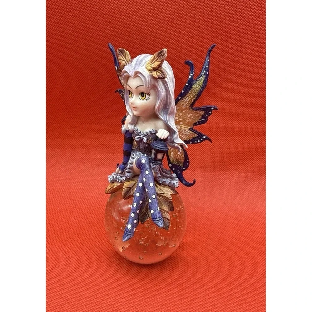 Vintage Fantasy Fairy  Figurine On Crystal Ball with Lantern 6